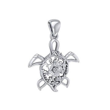 The elegant charm of the ocean ~ Sterling Silver Sea Turtle Filigree Pendant Jewelry TPD5138 - Jewelry